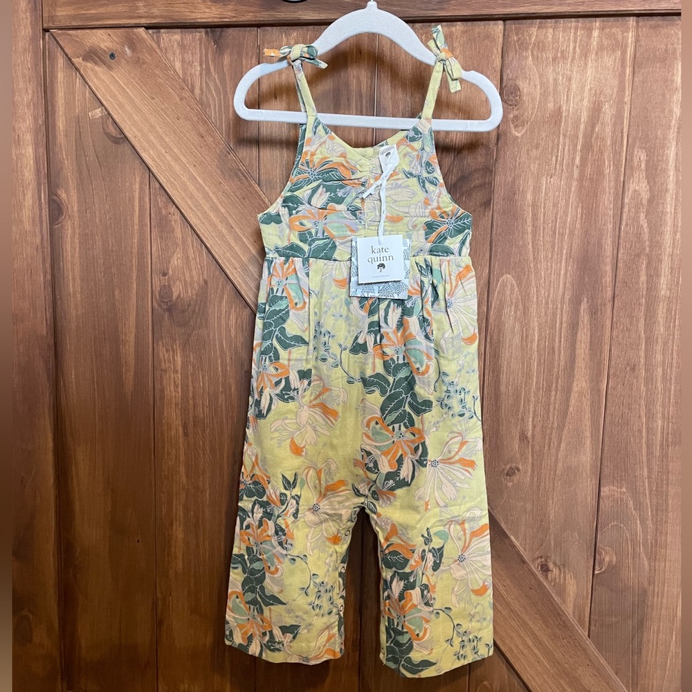 NWT Kate Quinn Tie strap organic cotton gauze jumpsuit honeysuckle print